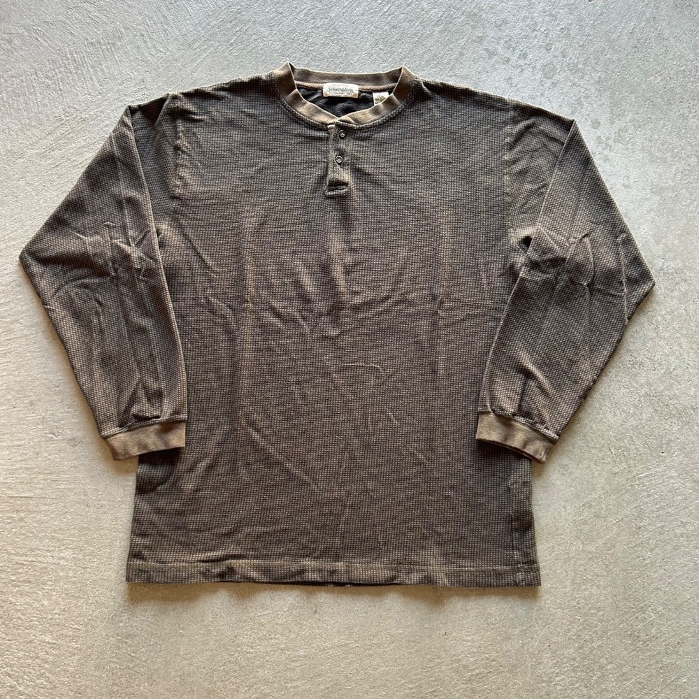Vintage 90s St Johns Bay Thermal Long Sleeve Shirt Size Large Tall Brown Henley